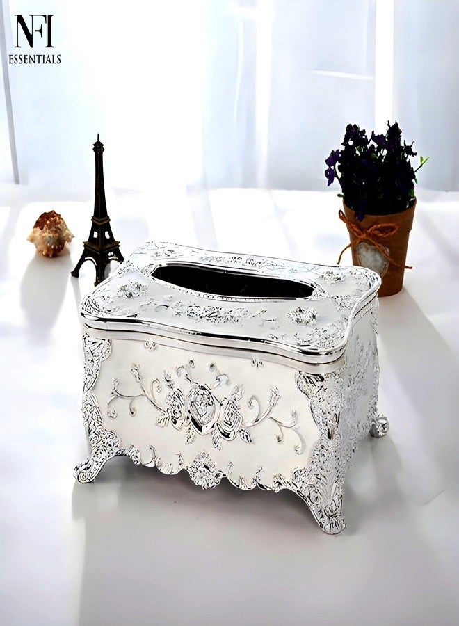 NFI essentials Tissue Holder Box, European Style Luxurious Tissue Cover for Home, Office, Bedroom, Restaurant, Vintage Plastic Rose Tissue Box Holder for Home Office Decoration - Image 5